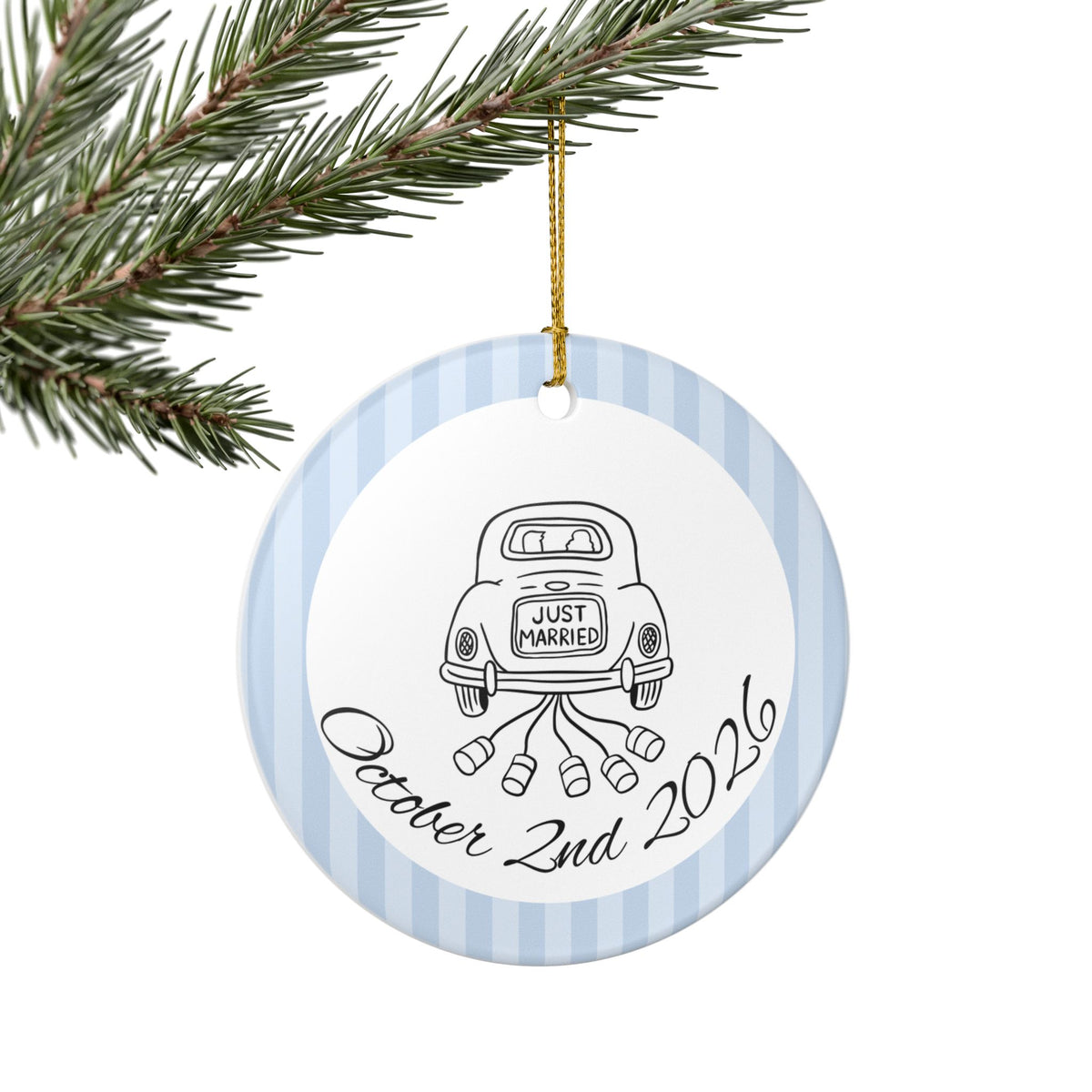 Just Married Getaway Car Ornament – Personalized Wedding Date