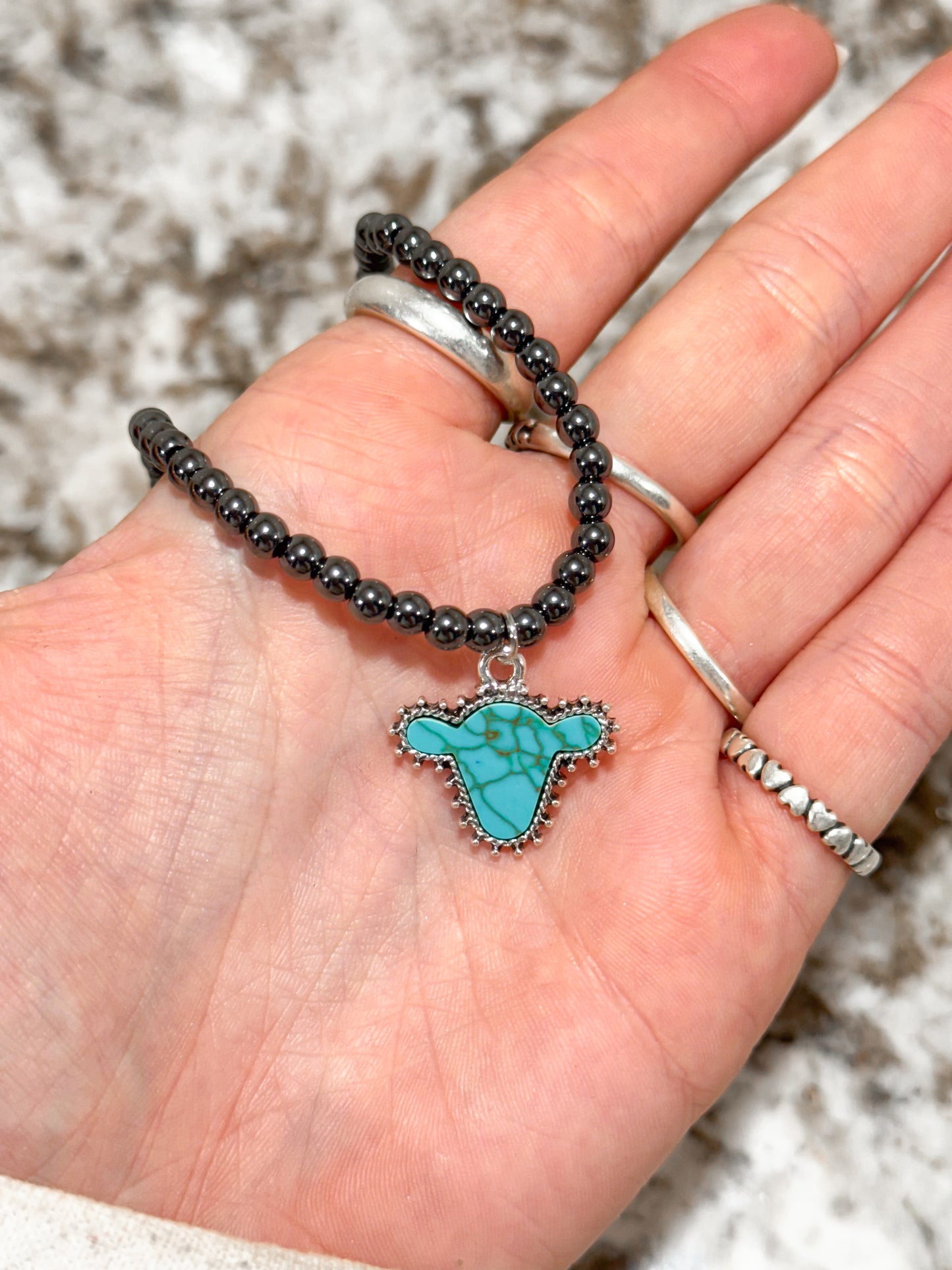 Turquoise Cow Head Pendant Necklace