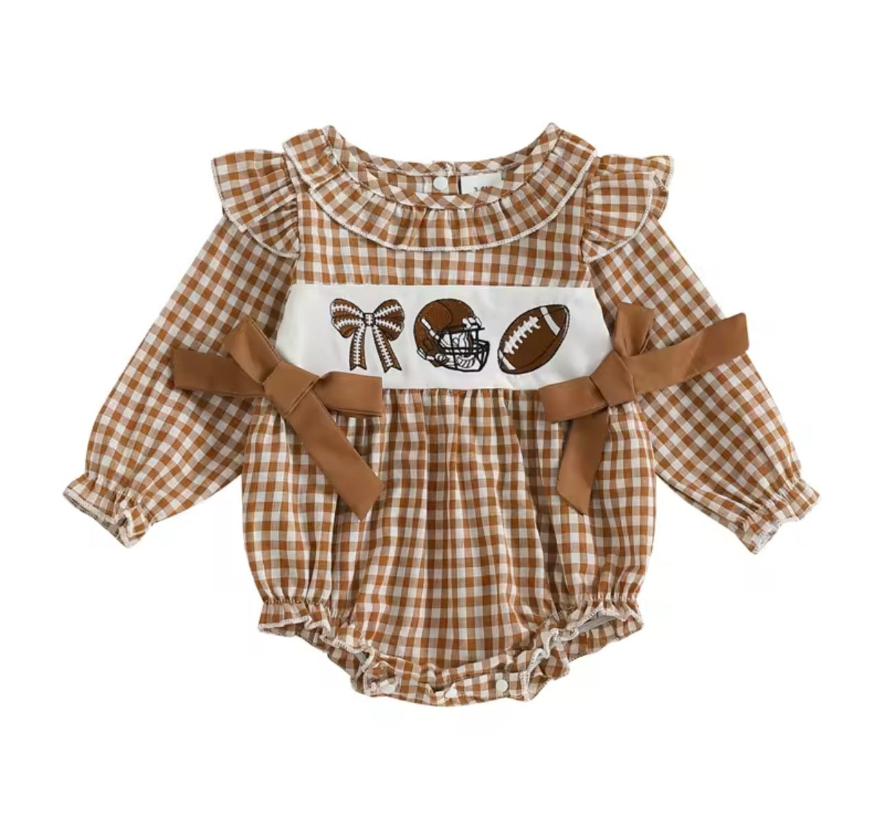 Long Sleeve Football Ruffle Romper (PREORDER 2-3 WEEK TAT)