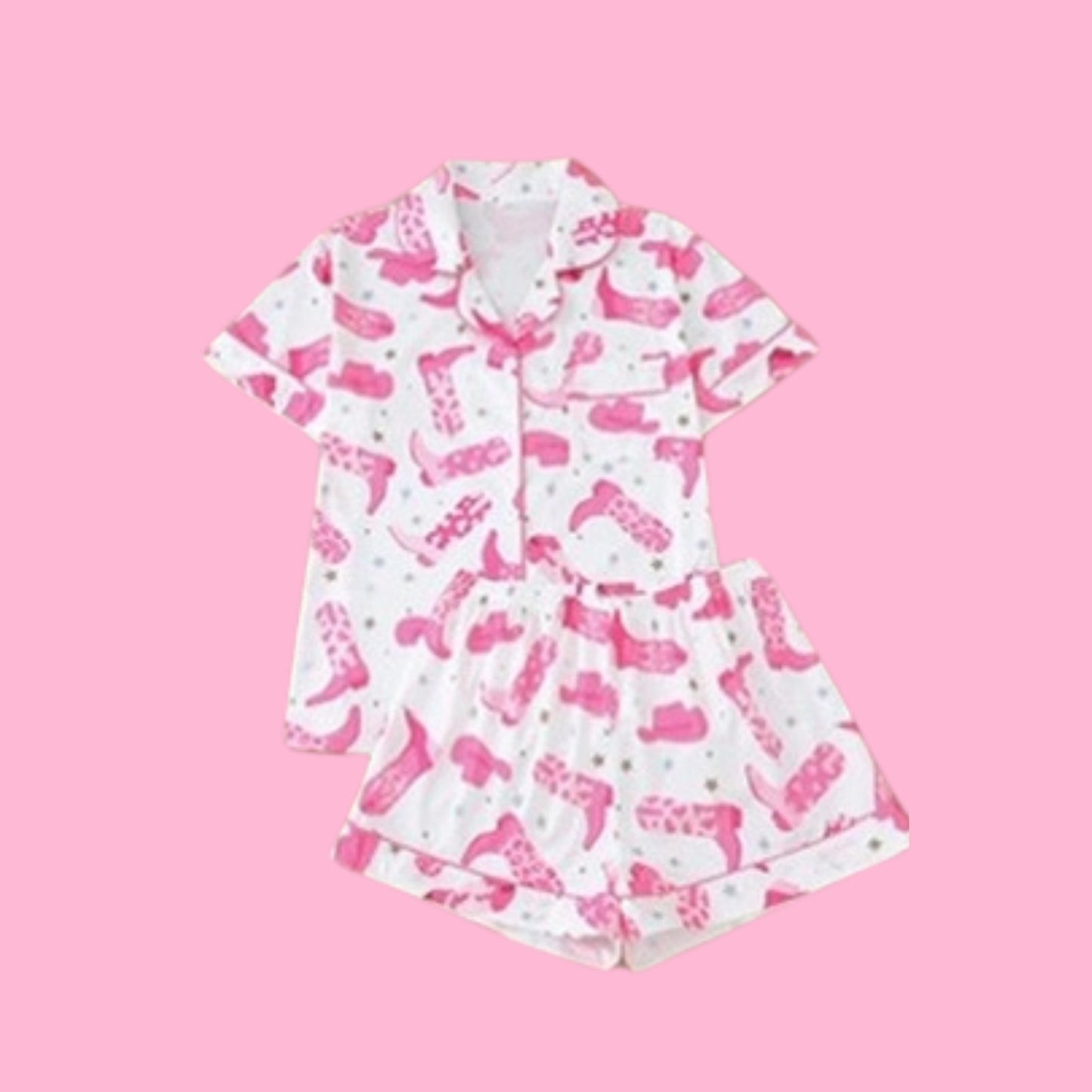 Pink Cowboy Print Short Sleeve Pajama Set