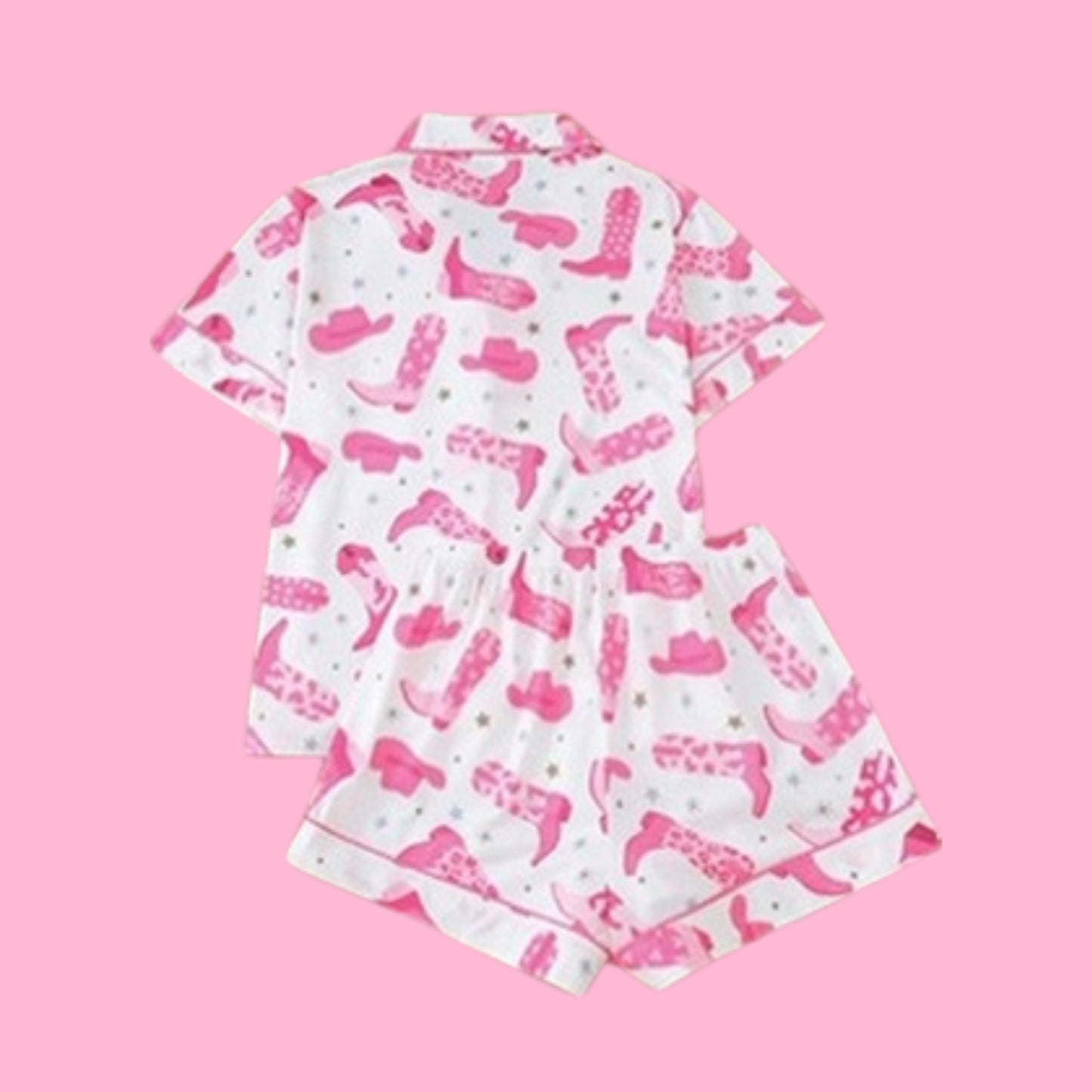 Pink Cowboy Print Short Sleeve Pajama Set