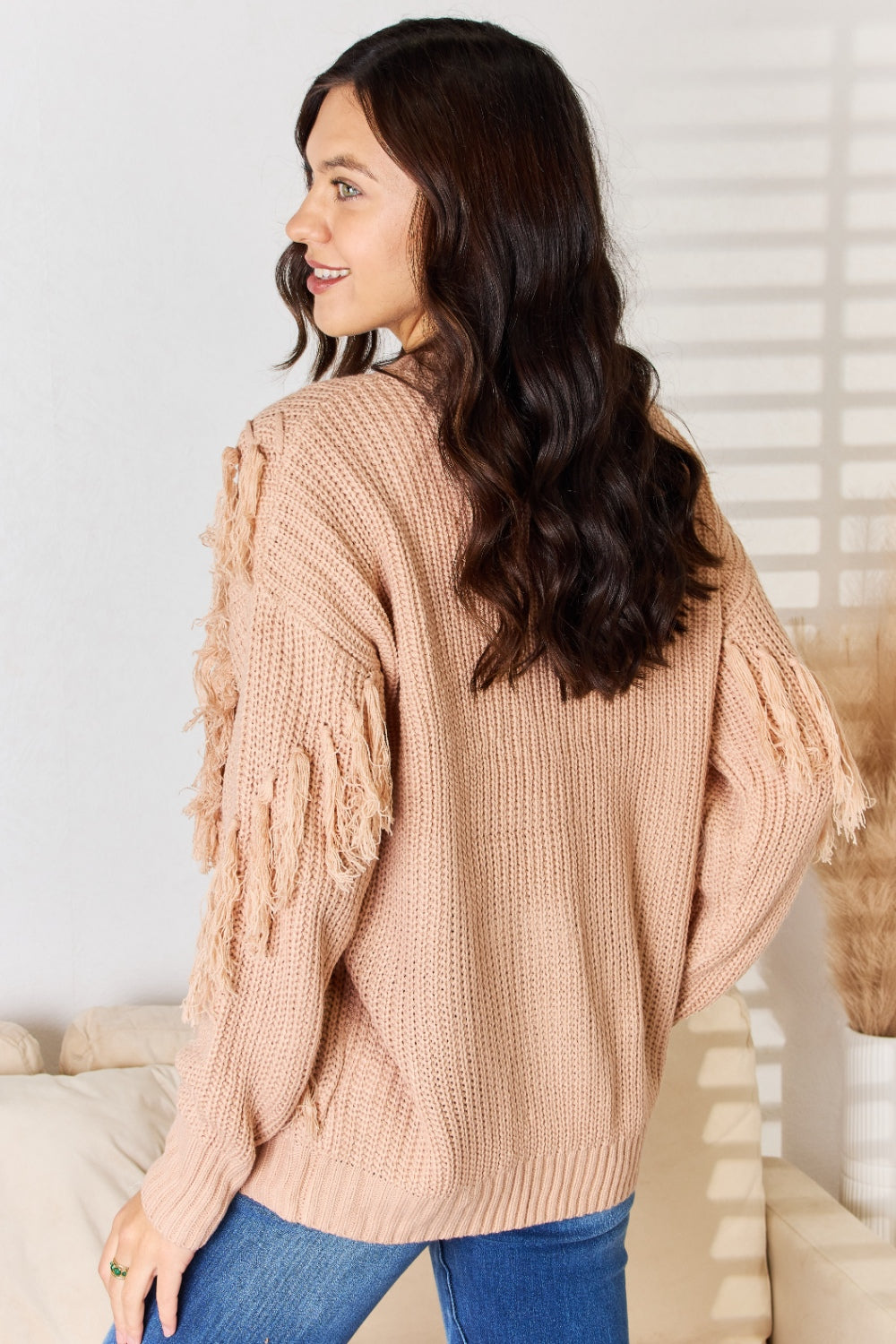 Dusty Pink Tassel Detail Long Sleeve Sweater