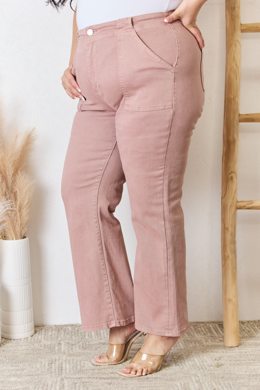 High Rise Ankle Flare Jeans in Mauve