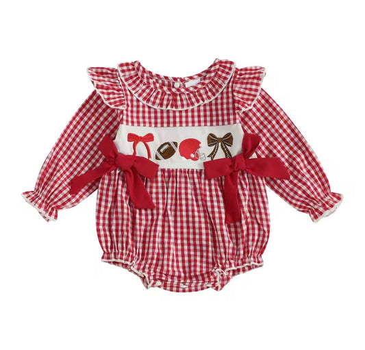 Long Sleeve Football Ruffle Romper (PREORDER 2-3 WEEK TAT)