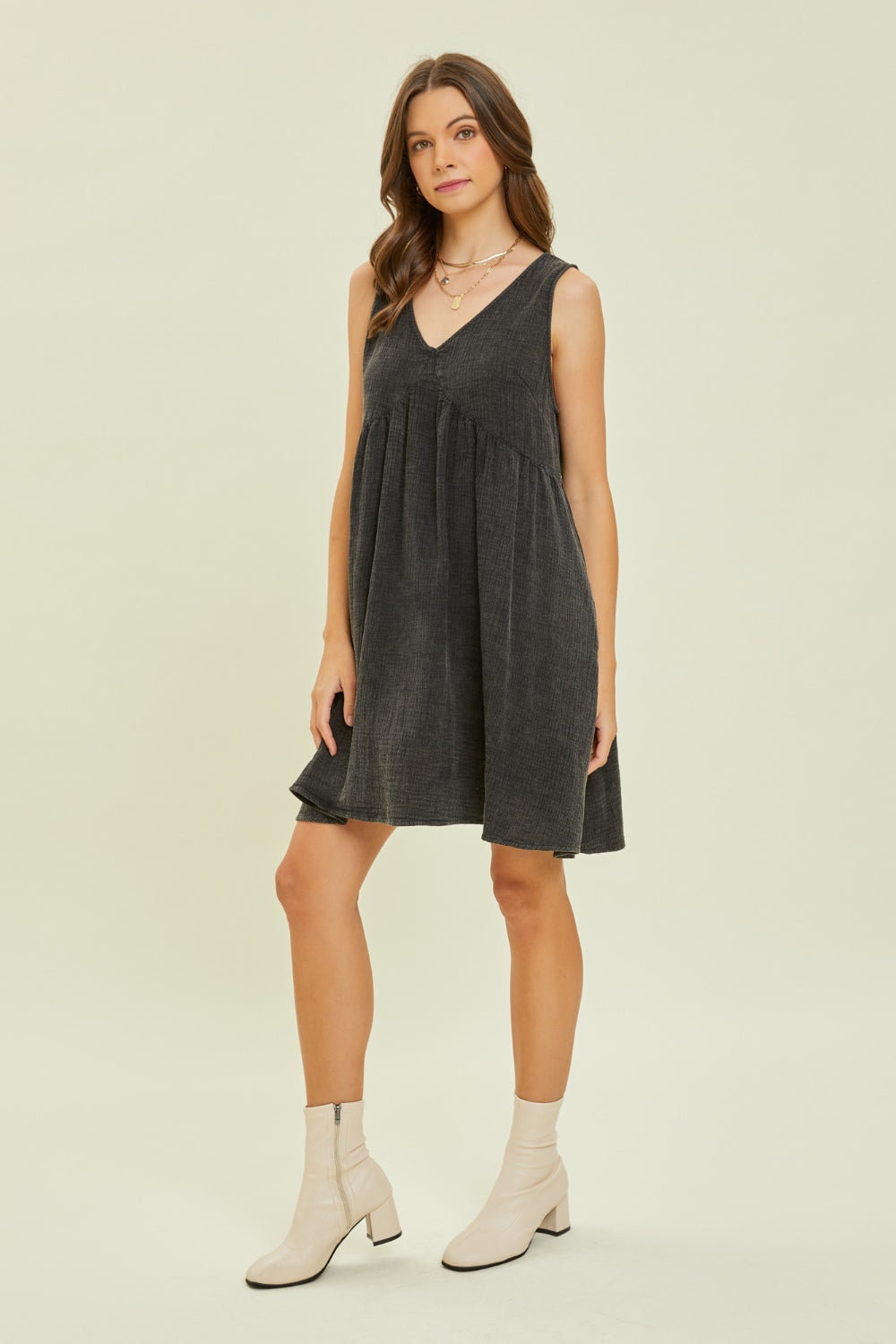 Heyson Texture V-Neck Sleeveless Flare Mini Dress