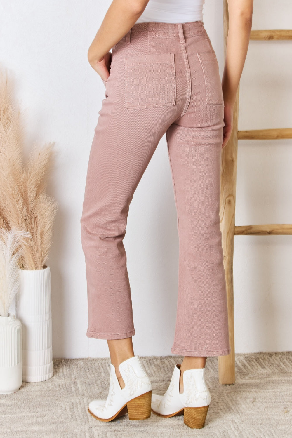 High Rise Ankle Flare Jeans in Mauve