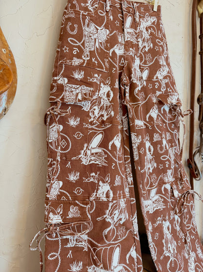 The Ranch Roundup Western Print Cargo Jeans- Size 7