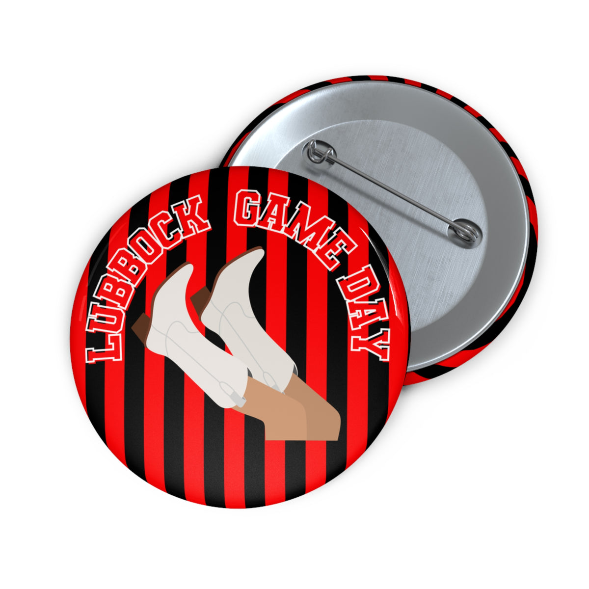 Lubbock Game Day Red & Black Striped Boot Button Pin