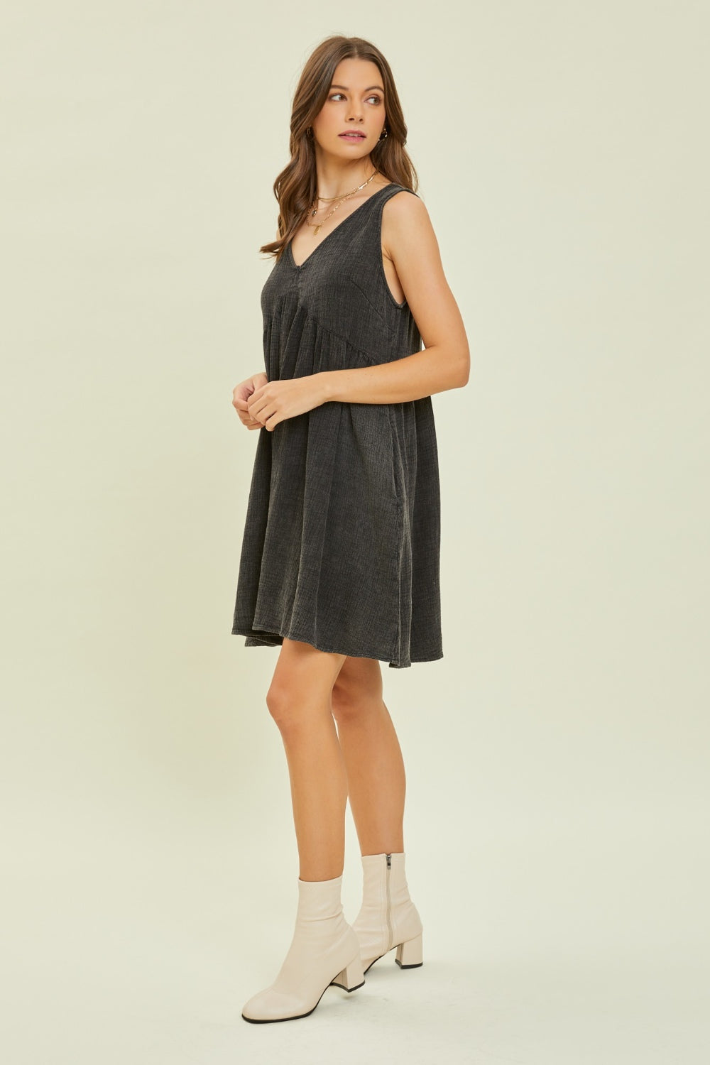 Heyson Texture V-Neck Sleeveless Flare Mini Dress