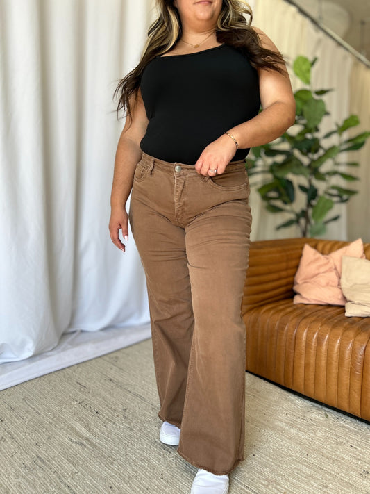 High Rise Wide Leg Coffee Jeans