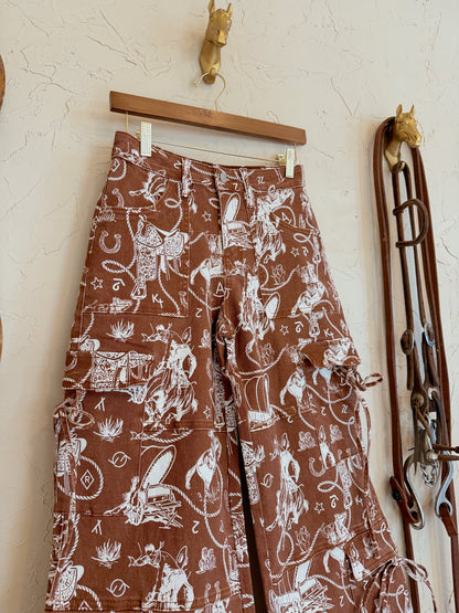 The Ranch Roundup Western Print Cargo Jeans- Size 7
