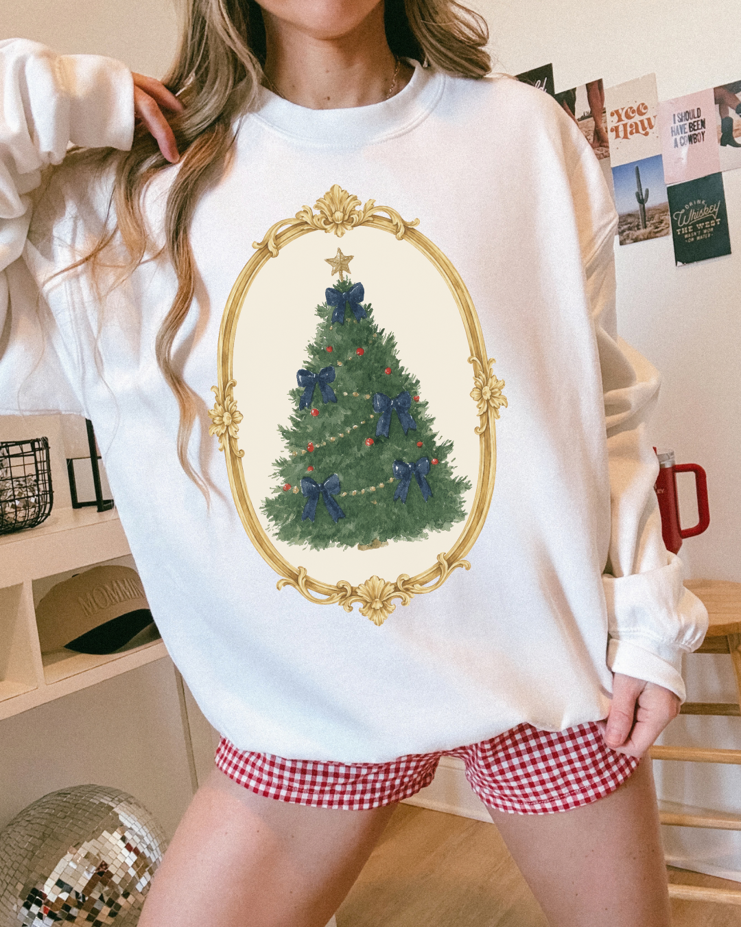 Vintage Christmas Tree Bow Crewneck Sweatshirt