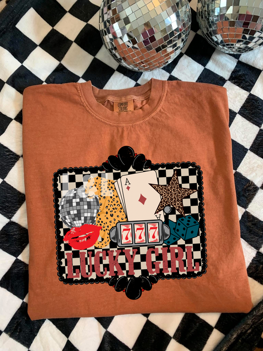 LUCKY GIRL TEE OR CREW