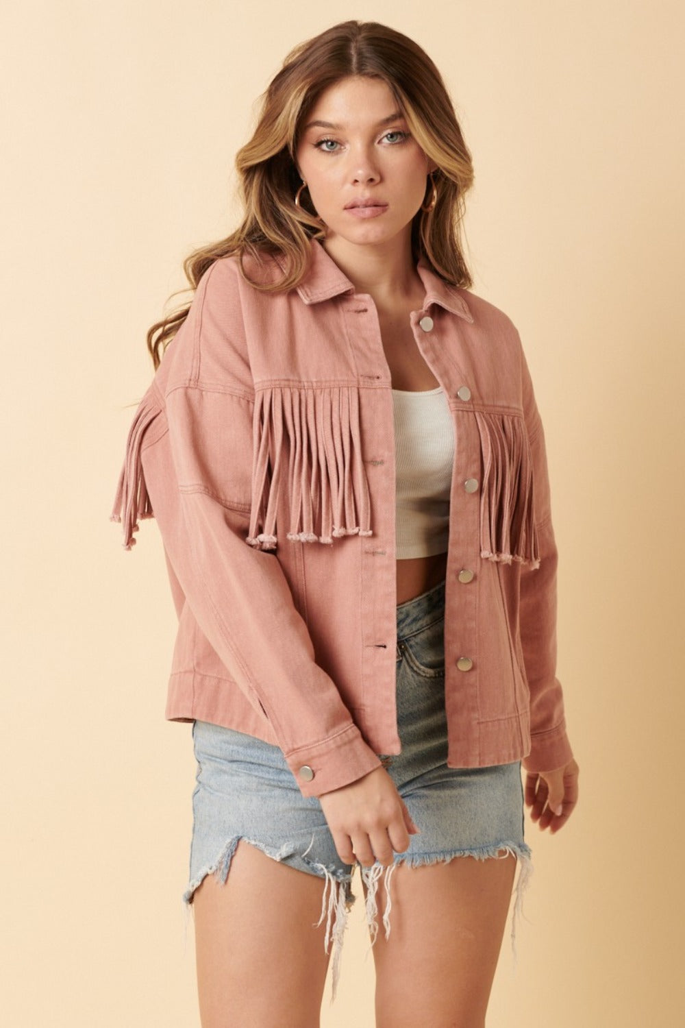 Fringe Detail Twill Jacket