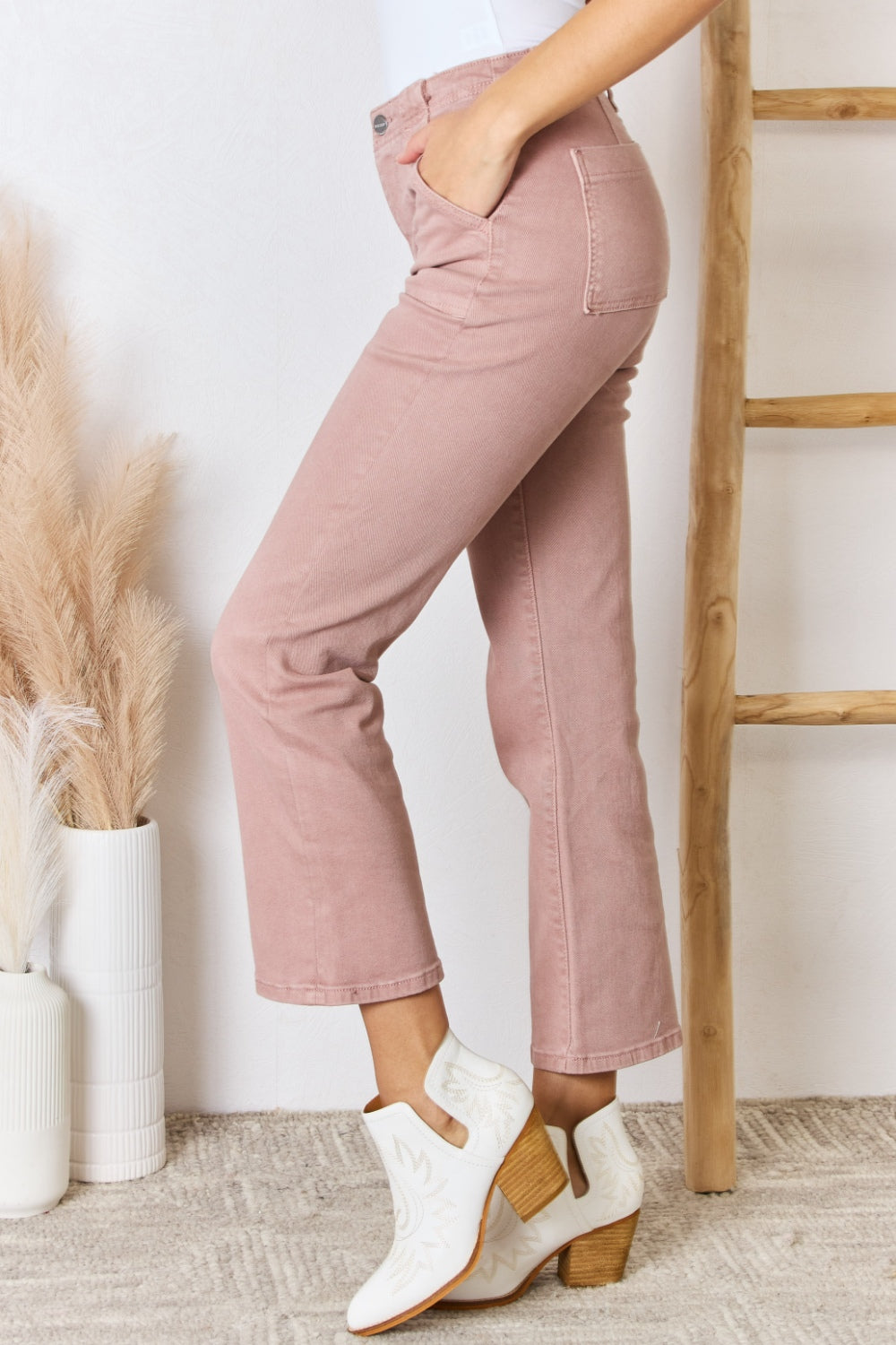 High Rise Ankle Flare Jeans in Mauve