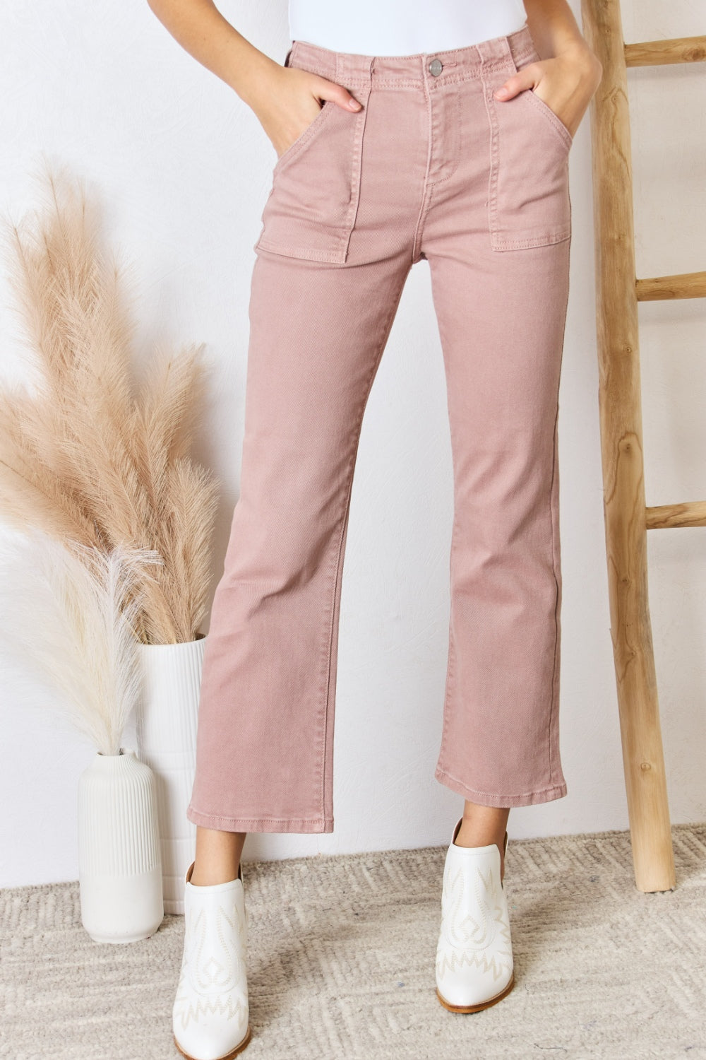 High Rise Ankle Flare Jeans in Mauve