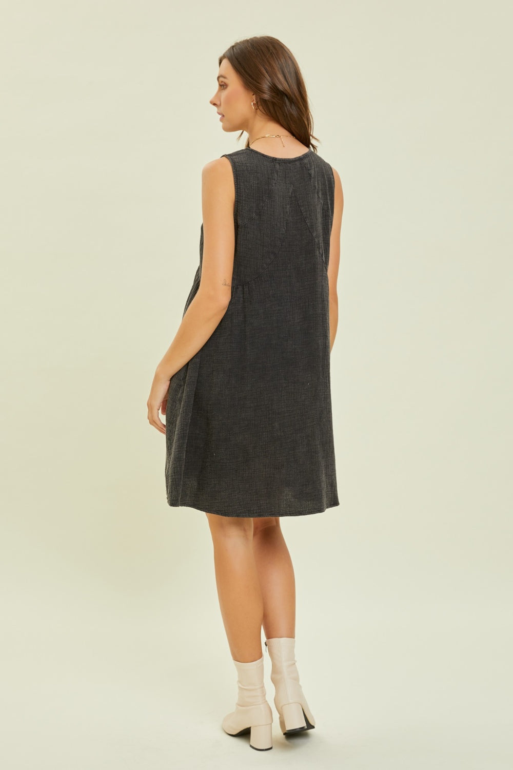 Heyson Texture V-Neck Sleeveless Flare Mini Dress