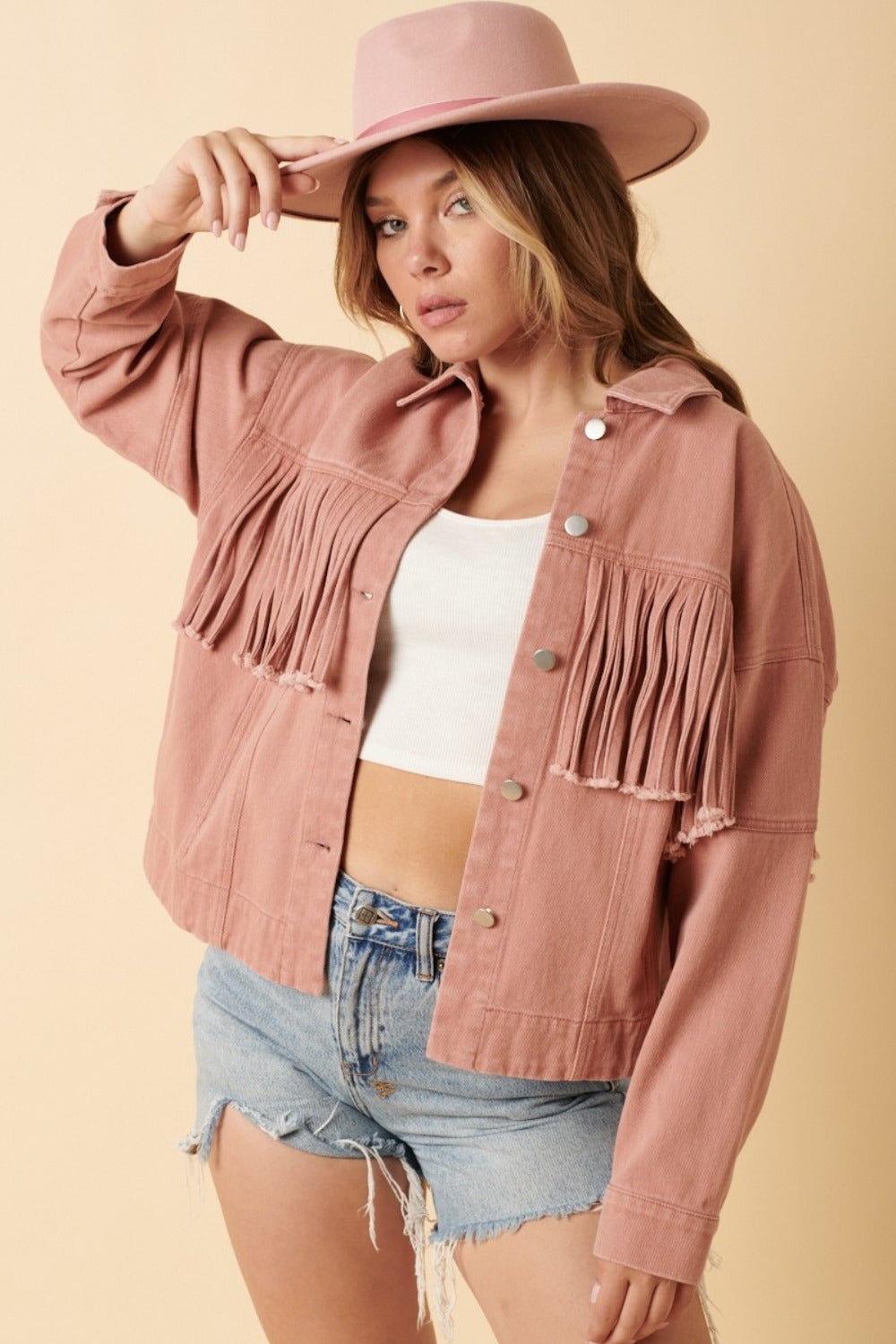 Fringe Detail Twill Jacket