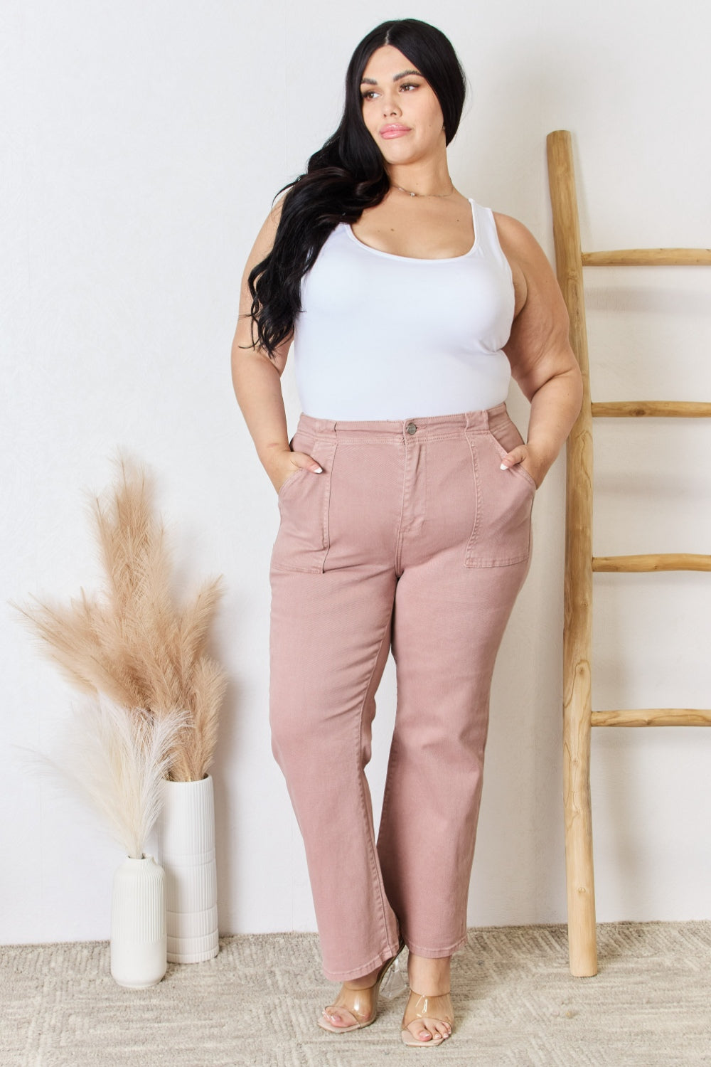 High Rise Ankle Flare Jeans in Mauve