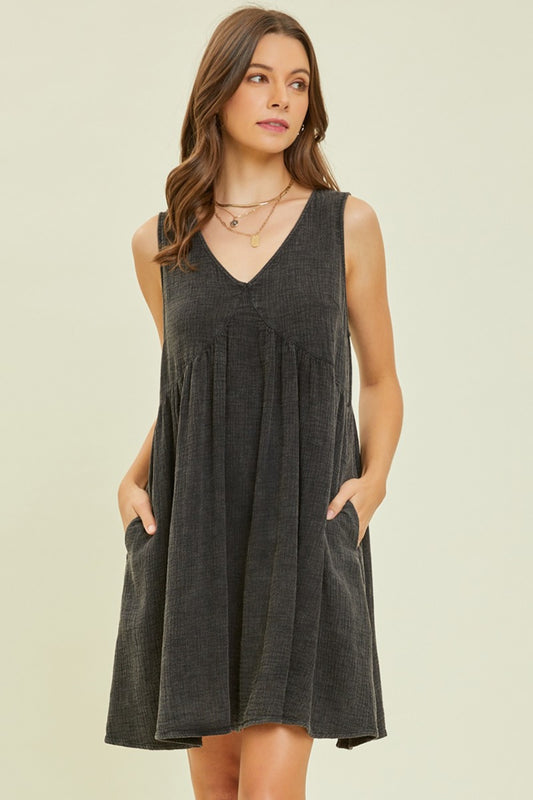 Heyson Texture V-Neck Sleeveless Flare Mini Dress